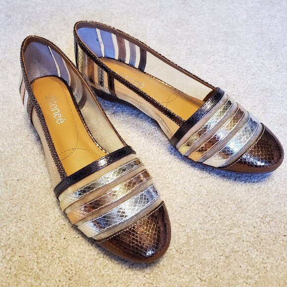 NWOT J. Renee Melodee Wedge Pump Womens Sz 8 1/2W Metallic Snakeskin Memory Foam - Picture 1 of 5